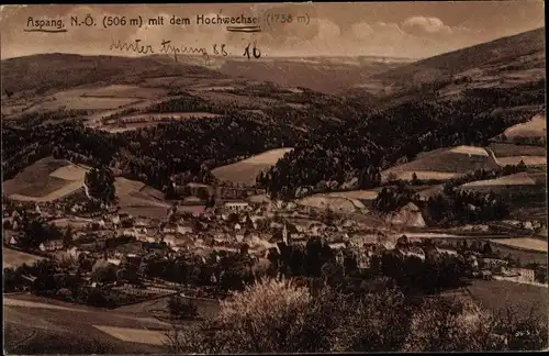 Ak Aspang Niederösterreich, Panorama mit dem Hochwechsel