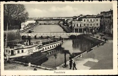 Ak Peschiera del Garda Veneto, Blick auf den Ort, Salondampfer Monaco, Hotel Montesor