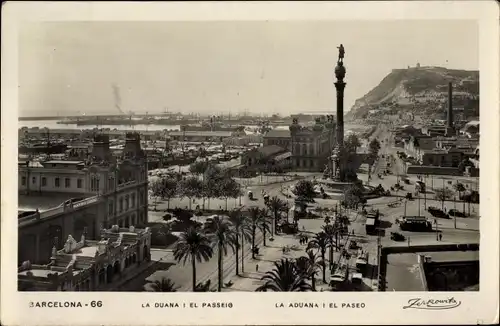 Ak Barcelona Katalonien Spanien, La Duana i el Passeig, La Aduana y el Paseo