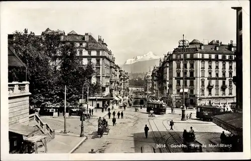 Ak Geneve Genf, Rue du Mont Blanc, Hotel Suisse, Straßenbahn