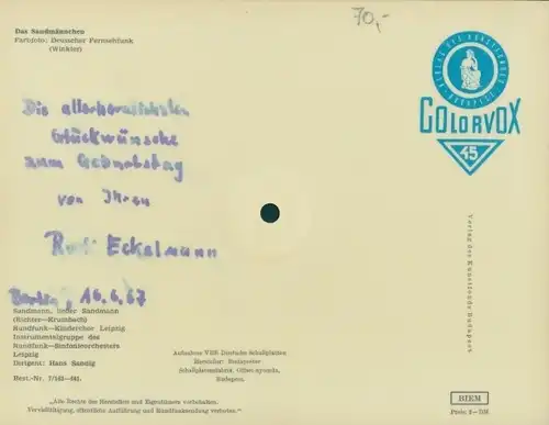 Schallplatten Ak Unser Sandmännchen, Sandmann, DDR Kinderfernsehen, DFF, Rundfunk Sinfonie Orchester