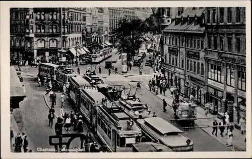 Ak Chemnitz in Sachsen, Johannisplatz, Straßenbahn Linie 2