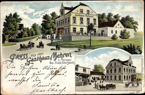 Litho Mehren Käbschütztal in Sachsen, Gasthaus Mehren, Inh. Friedr. Ebersbach