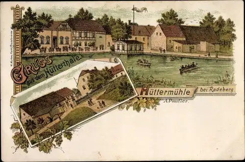 Litho Radeberg in Sachsen, Gasthaus Hüttermühle, Bes. A. Paufler, Hüttertal