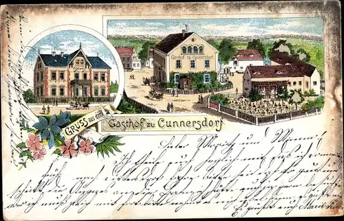 Litho Dresden Schönfeld Weißig Cunnersdorf, Gasthof zu Cunnersdorf