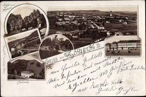 Vorläufer Litho Zöblitz Marienberg im Erzgebirge, Bahnhof, Teufelsmauer, Kniebreche, Panorama