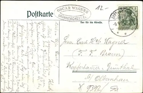 Künstler Ak Grünhainichen Sachsen, Gruppenbau Poststraße, Gemeindeamt, Postamt, Geschäftshaus