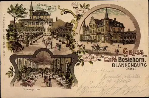 Litho Blankenburg am Harz, Cafe Bestehorn, Konzertgarten, Wintergarten