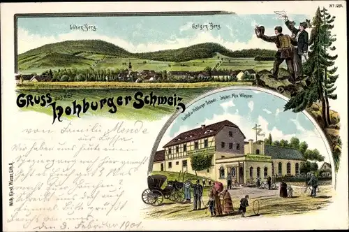 Litho Hohburg Lossatal in Sachsen, Gasthof zur Hohburger Schweiz, Inh. Max Wiessner, Galgenberg