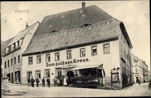 Ak Colditz in Sachsen, Zum goldnen Kreuz, Inh. Karl Weigel