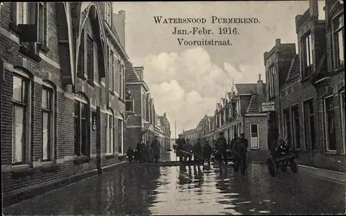Ak Purmerend Nordholland Niederlande, Watersnood, Vooruitstraat, Hochwasser 1916