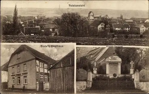 Ak Wormsdorf Eilsleben, Kriegerdenkmal, Totalansicht, Bode's Gasthaus