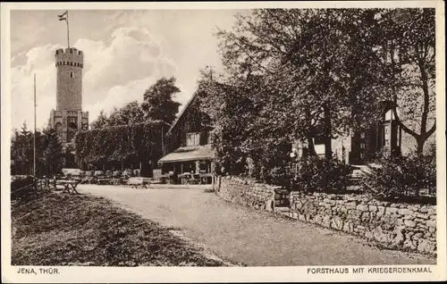 Ak Jena in Thüringen, Forsthaus mit Kriegerdenkmal