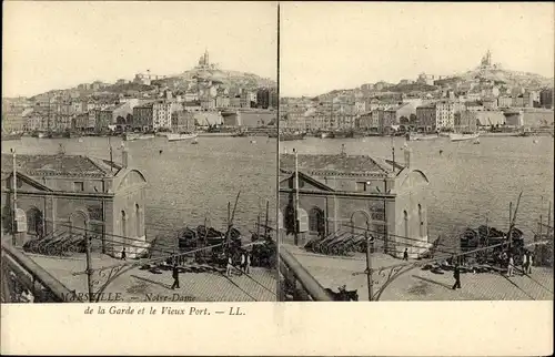 Stereo Ak Marseille Bouches du Rhône, Notre Dame de la Garde et le Vieux Port