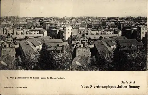 Stereo Ak Roma Rom Lazio, Vue panoramique prise du Mont Janicule