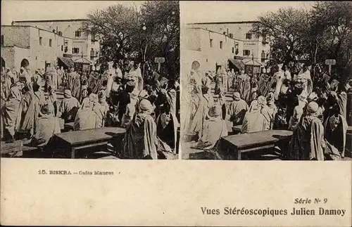 Stereo Ak Biskra Algerien, Cafes Maures, Araber, Maghreb