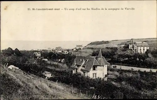 Ak Saint Laurent sur Mer Calvados, Un coup d'oeil sur les Moulins de la compagne de Vierville
