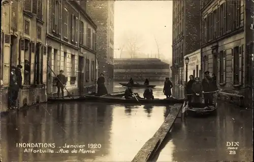 Ak Alfortville Val de Marne, Inondations, Janvier 1920, Rue de Marne