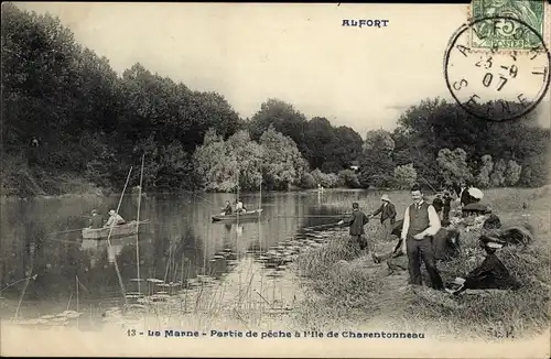 Ak Alfort Val de Marne, Partie de peche a l'Ile de Charentonneau