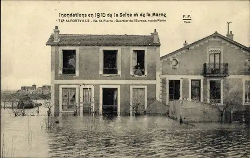 Ak Alfortville Val de Marne, Inondations en 1910 de la Seine et de la Marne, Quartier de l'Europe