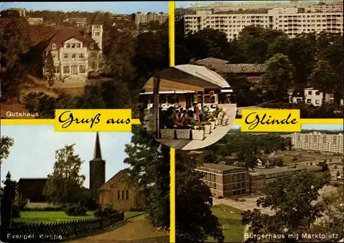 Ak Glinde in Schleswig Holstein, Gutshaus, Bürgerhaus mit Marktplatz, Evangelische Kirche