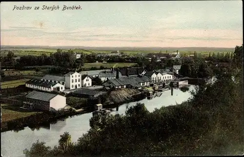 Ak Benátky nad Jizerou Benatek Mittelböhmen, Blick auf den Ort