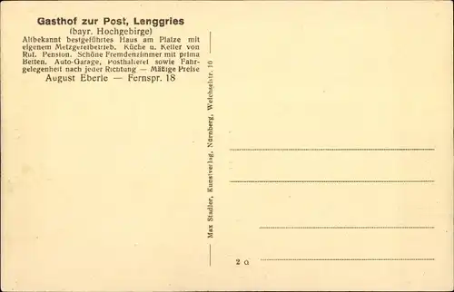 Ak Lenggries im Kreis Bad Tölz Wolfratshausen, Gasthof zur Post, Ort mit Umgebung