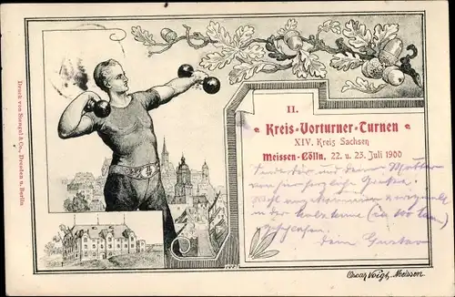 Künstler Ak Cölln Meißen Sachsen, II Kreis Vorturner Turnen XIV Kreis Sachsen 1900