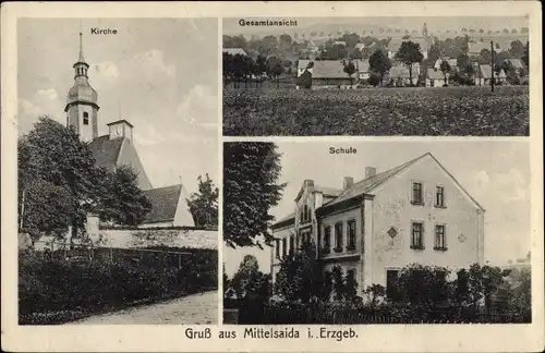 Ak Mittelsaida Großhartmannsdorf im Erzgebirge, Kirche, Schule, Totalansicht