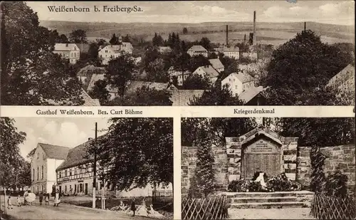 Ak Weißenborn im Erzgebirge, Kriegerdenkmal, Blick auf den Ort, Gasthof