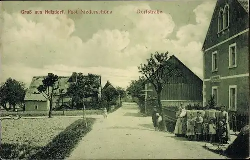 Ak Hetzdorf Halsbrücke in Mittelsachsen, Dorfstraße, Frauen und Kinder