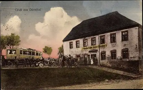 Ak Dörnthal Olbernhau im Erzgebirge Sachsen, Gasthof zum Anker, Auto, Kutsche