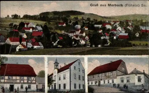 Ak Marbach Leubsdorf im Kreis Mittelsachsen, Blick auf den Ort, Gasthaus