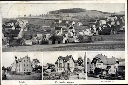 Ak Marbach Flöhatal Leubsdorf im Kreis Mittelsachsen, Lehrerwohnhaus, Rathaus, Schule, Totale