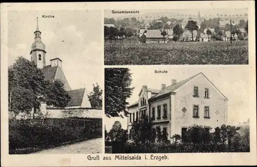 Ak Mittelsaida Großhartmannsdorf im Erzgebirge, Kirche, Schule, Totalansicht