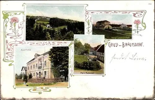 Jugendstil Ak Bräunsdorf Oberschöna Sachsen, Königl. Landesanstalt, Apotheke