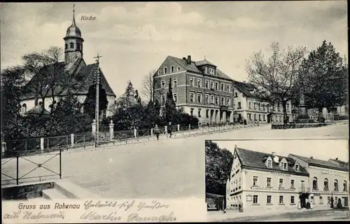 Ak Rabenau im Erzgebirge, Kirche, Gasthof, Straßenpartie