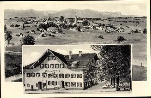 Künstler Ak Königsdorf in Oberbayerrn, Gasthof zur Post, Inh. Hans Hofherr, Panorama