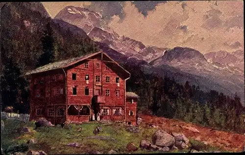 Künstler Ak Zillertal Tirol, Dominikushütte im Zamsergrund