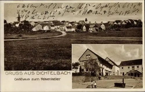 Ak Dichtelbach im Hunsrück, Gesamtansicht, Gasthaus zum Felsenkeller, Inh. Fritz Weber
