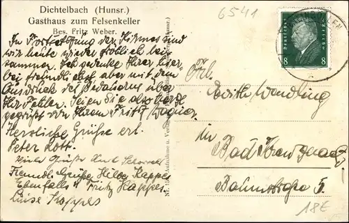 Ak Dichtelbach im Hunsrück, Gesamtansicht, Gasthaus zum Felsenkeller, Inh. Fritz Weber