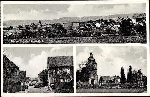 Ak Reckershausen im Hunsrück, Gesamtansicht, Kirche, Straßenpartie