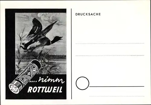 Künstler Ak Nimm Rottweil, Reklame Munition Waidmannsheil, Entenjagd, Einladung zum Übungsschießen