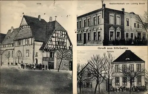 Ak Körbelitz Möser Jerichower Land, Gastwirtschaft Ludwig Block, Schule, Villa