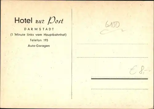 Ak Darmstadt in Hessen, Hotel zur Post