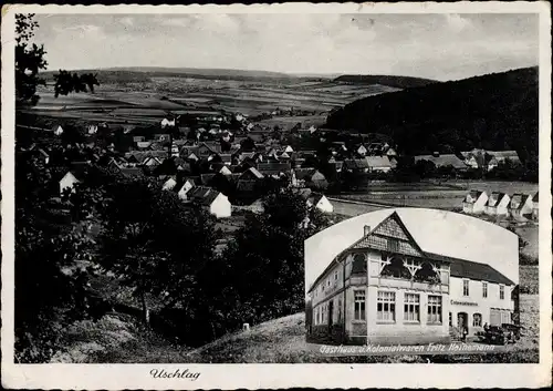 Ak Uschlag Staufenberg in Niedersachsen, Panorama, Gasthaus und Handlung Fritz Heinemann