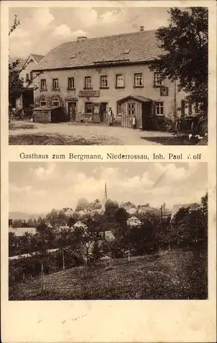 Ak Niederrossau Rossau in Sachsen, Gasthaus zum Bergmann, Inh. Paul Wolf, Panorama