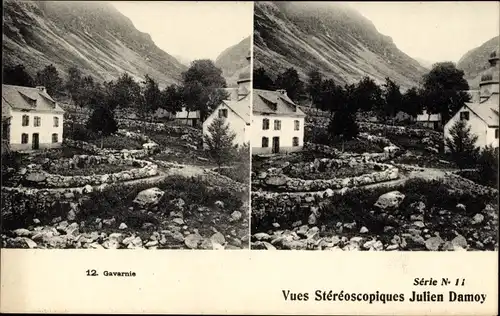 Stereo Ak Gavarnie Hautes Pyrénées, Teilansicht der Ortschaft