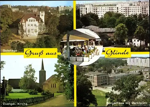 Ak Glinde in Schleswig Holstein, Gutshaus, Evangelische Kirche, Bürgerhaus mit Marktplatz