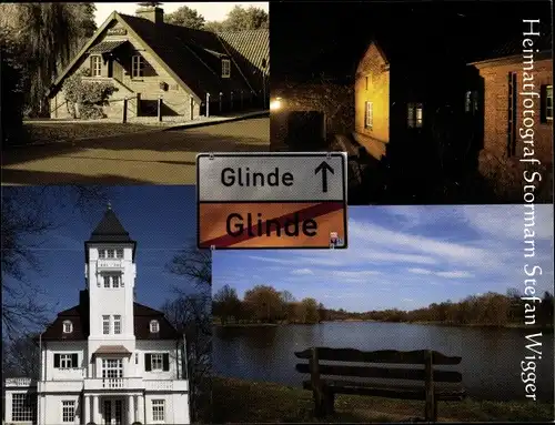 Ak Glinde in Schleswig Holstein, Kirche, Ortsschild, Seepartie, Schloss, Fotograf Stefan Wigger